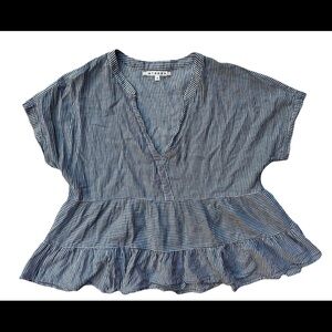 Xirena Tiered Poppy Blouse Gray White Stripe Sz S Coastal Preppy Fit Flare